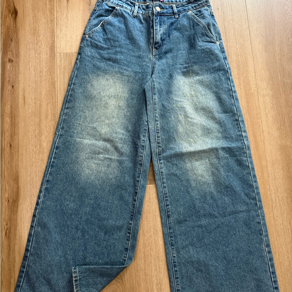 Edikted Blue Flare Wide-Leg Jeans